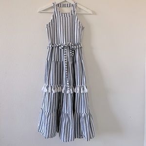 RARE EDITIONS COTTON TIERED TASSEL STRIPED DRESS